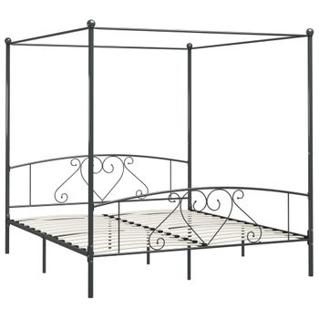 Estructura De Cama Con Dosel Metal Gris 180x200 Cm