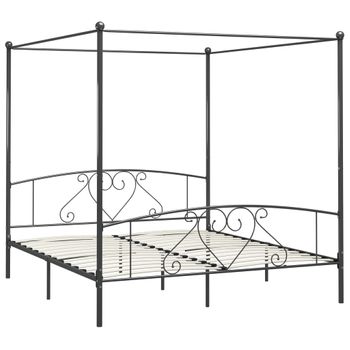 Estructura De Cama Con Dosel Metal Gris 200x200 Cm