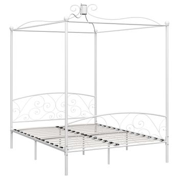 Estructura De Cama Con Dosel Metal Blanco 180x200 Cm