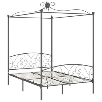 Estructura De Cama Con Dosel Metal Gris 140x200 Cm