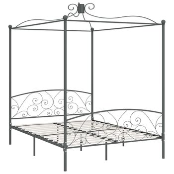 Estructura De Cama Con Dosel Metal Gris 160x200 Cm