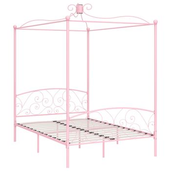 Estructura De Cama Con Dosel Metal Rosa 120x200 Cm