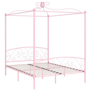 Estructura De Cama Con Dosel Metal Rosa 160x200 Cm