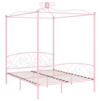 Estructura De Cama Con Dosel Metal Rosa 180x200 Cm