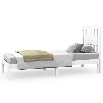 Estructura De Cama Madera Maciza De Pino Blanco 75x190 Cm