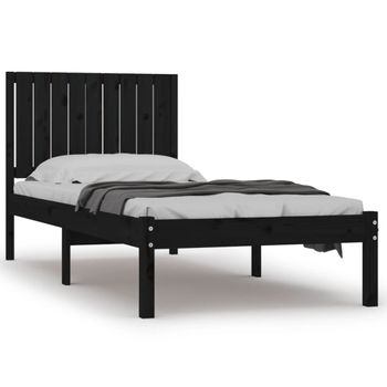 Estructura De Cama Madera Maciza Pino Individual Negro 90x190cm