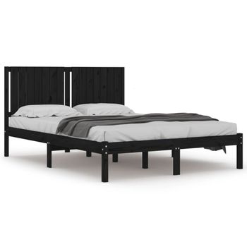 Estructura De Cama De Madera Maciza De Pino Negra 160x200 Cm