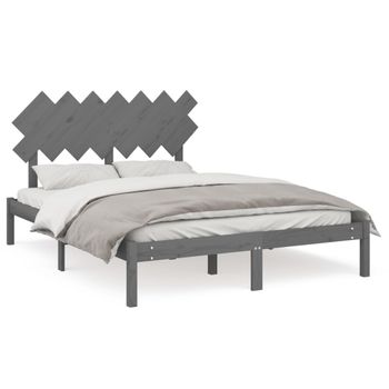 Estructura De Cama De Madera Maciza Gris 150x200 Cm