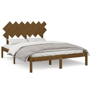 Estructura De Cama De Madera Maciza Marrón Miel 150x200 Cm