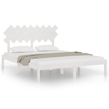 Estructura De Cama De Madera Maciza De Pino Blanca 160x200 Cm