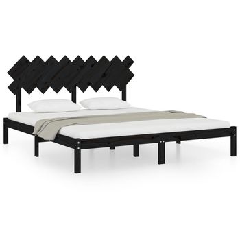 Estructura De Cama De Madera Maciza Negra Super King 180x200 Cm