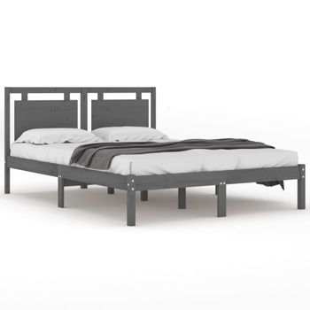 Estructura De Cama Madera Maciza Gris King Size 150x200 Cm