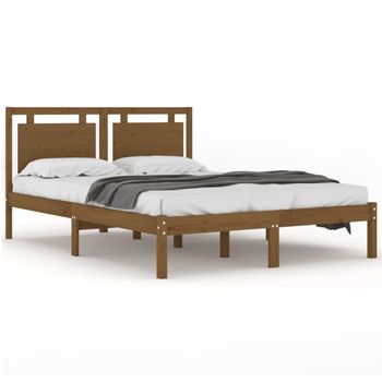 Estructura De Cama Madera Maciza King Marrón Miel 150x200 Cm