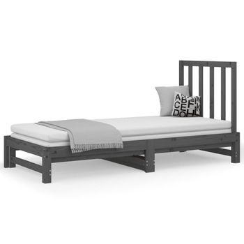 Sofá Cama Extraíble Madera Maciza De Pino Gris 2x(90x200) Cm