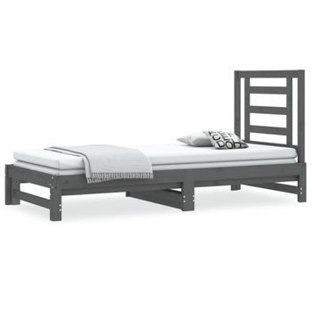 Sofá Cama Extraíble Madera Maciza De Pino Gris 2x(90x200) Cm