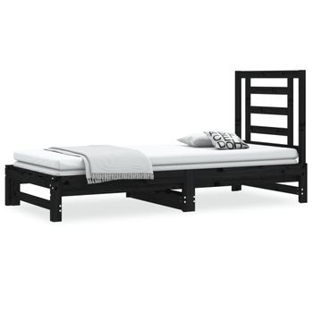 Sofá Cama Extraíble Madera Maciza De Pino Negro 2x(90x200) Cm