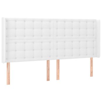 Cabecero Con Orejas De Cuero Sintético Blanco 203x16x118/128 Cm