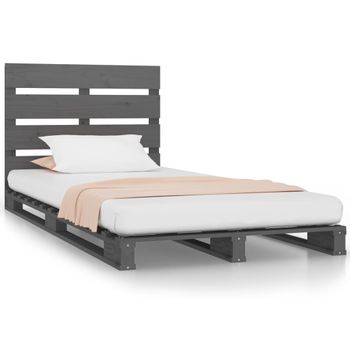 Estructura De Cama Madera Maciza De Pino Gris 100x200 Cm