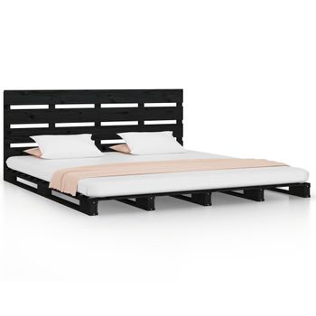 Estructura De Cama Madera Maciza De Pino Negro 135x190 Cm