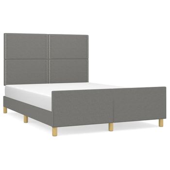 Estructura De Cama Con Cabecero De Tela Gris Oscuro 140x190 Cm