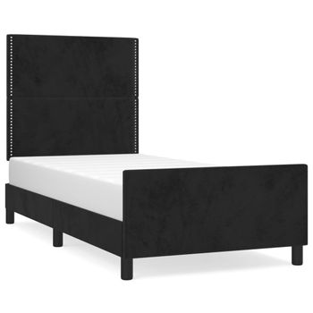 Estructura De Cama Con Cabecero De Terciopelo Negro 80x200 Cm