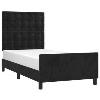 Estructura De Cama Con Cabecero De Terciopelo Negro 90x200 Cm