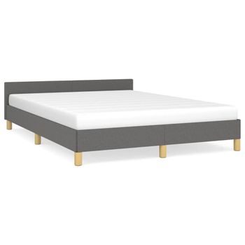 Estructura De Cama Con Cabecero De Tela Gris Oscuro 140x190 Cm