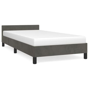 Estructura De Cama Con Cabecero Terciopelo Gris Oscuro 90x190cm