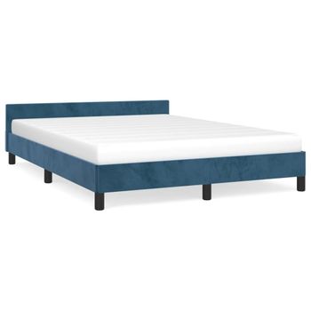 Estructura Cama Con Cabecero Terciopelo Azul Oscuro 140x190 Cm