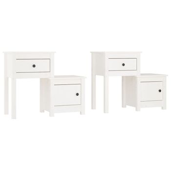 Mesitas De Noche 2 Uds Madera De Pino Blanco 79,5x38x65,5 Cm