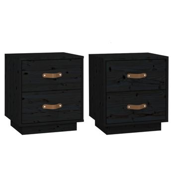 Mesitas De Noche 2 Uds Madera Maciza De Pino Negro 40x34x45 Cm