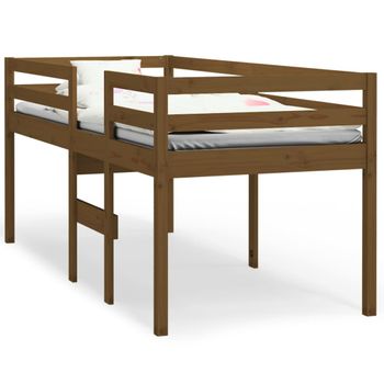 Cama Alta Madera Maciza Pino Marrón Miel 90x200 Cm