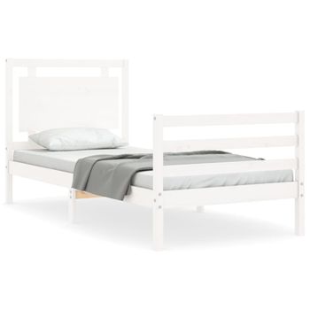 Estructura De Cama Con Cabecero Madera Maciza Blanco 100x200 Cm