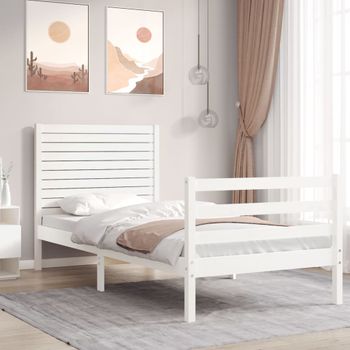 Estructura De Cama Con Cabecero Madera Maciza Blanco 90x200 Cm