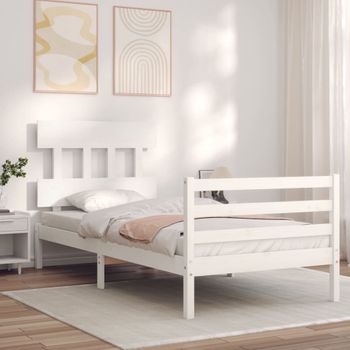 Estructura De Cama Con Cabecero Madera Maciza Blanco