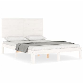 Estructura De Cama Con Cabecero Madera Maciza Blanco 120x200 Cm