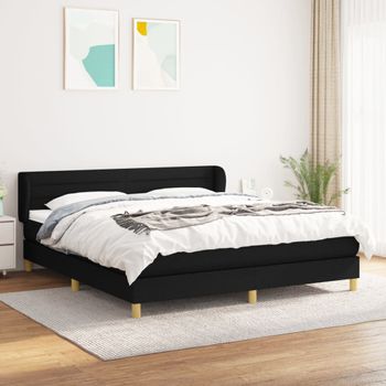 Cama Box Spring Con Colchón Tela Negro 160x200 Cm