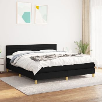 Cama Box Spring Con Colchón Tela Negro 160x200 Cm