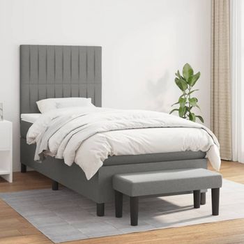 Cama Box Spring Con Colchón Tela Gris Oscuro 90x190 Cm