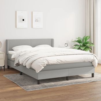 Cama Box Spring Con Colchón Tela Gris Claro 140x190 Cm