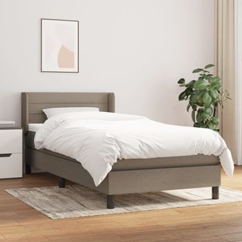 Cama Box Spring Con Colchón Tela Gris Taupe 90x200 Cm