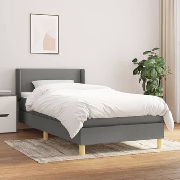 Cama Box Spring Con Colchón Tela Gris Oscuro 90x190 Cm