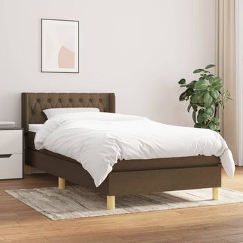 Cama Box Spring Con Colchón Tela Marrón Oscuro 90x190 Cm