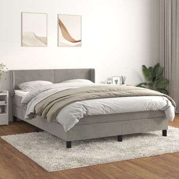 Cama Box Spring Con Colchón Terciopelo Gris Claro 140x200 Cm