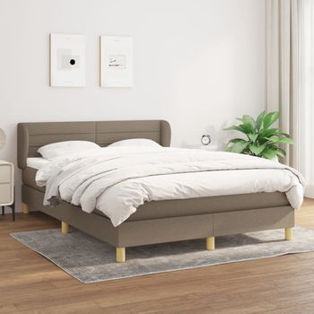 Cama Box Spring Con Colchón Tela Gris Taupe 140x190 Cm