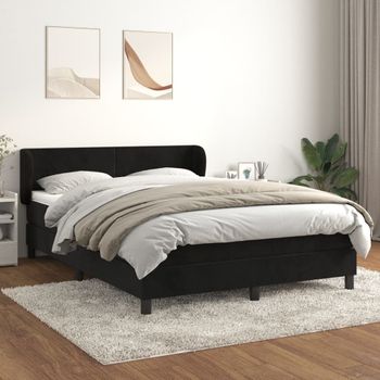 Cama Box Spring Con Colchón Terciopelo Negro 140x190 Cm