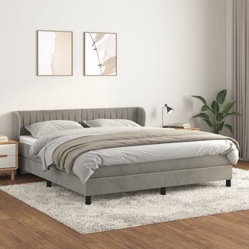 Cama Box Spring Con Colchón Terciopelo Gris Claro 160x200 Cm