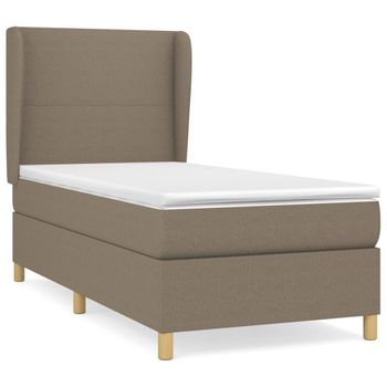 Cama Box Spring Con Colchón Tela Gris Taupe 80x200 Cm