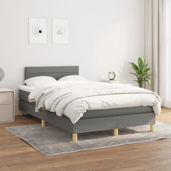 Cama Box Spring Con Colchón Tela Gris Oscuro 120x200 Cm