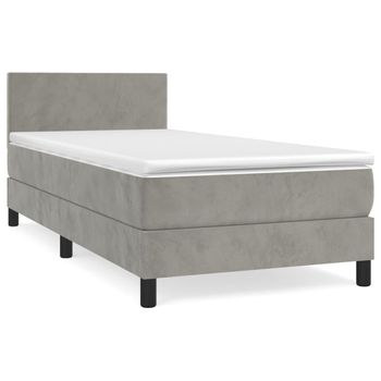 Cama Box Spring Con Colchón Terciopelo Gris Claro 90x190 Cm